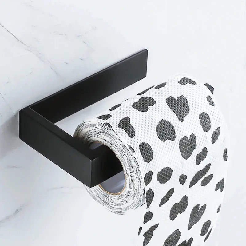Self-Adhesive Black Matt Stainless Steel Toilet Paper Holder – Square No-Drill Tissue Rack Noels Strive