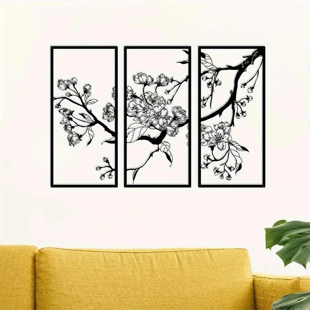 Modern 3-Piece Peach Blossom Metal Wall Art – Elegant Floral Decor for Home & Office Noels Strive