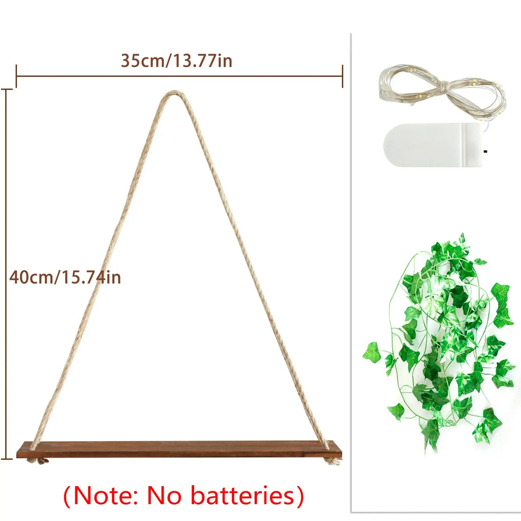 Wooden Leaf Floating Shelf with LED – Aesthetic Wall Display Stand for Living Room Noels Strive