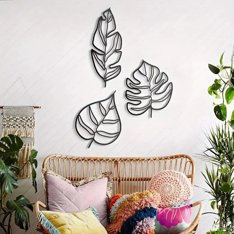 Modern 3-Piece Three Leaves Metal Wall Art – Elegant Hanging Decor for Home & Office Noels Strive