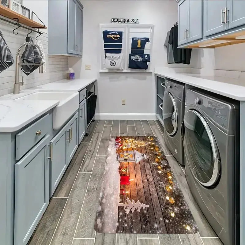 Christmas Snow Scene Kitchen Rug Set – 2-Piece Holiday Welcome Mat for Living Room Noels Strive