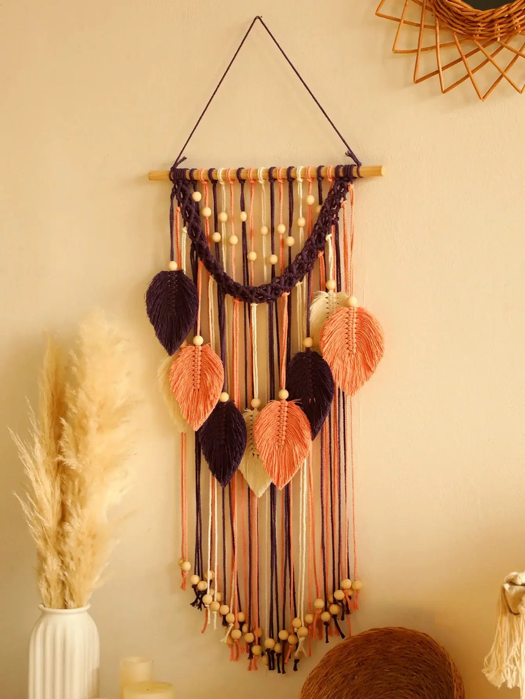 Handmade Boho Leaf Macrame Tapestry – Aesthetic Wall Art Decor for Home & Bedroom Noels Strive