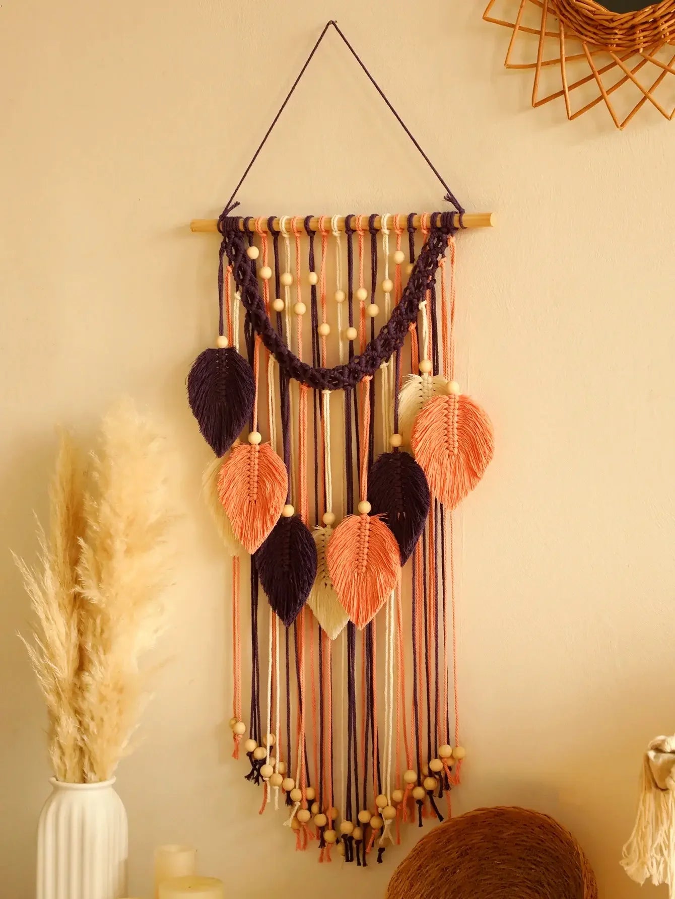 Handmade Boho Leaf Macrame Tapestry – Aesthetic Wall Art Decor for Home & Bedroom Noels Strive