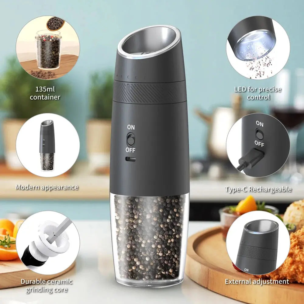 Rechargeable Automatic Pepper Grinder Set – Adjustable Spice Mill for Modern Kitchens Noels Strive